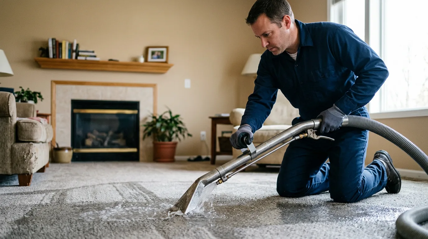 Water damage restoration technician working near Palestine, OH